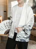 Chinese Style Print Summer Cardigan Shirt for Men