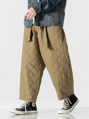 Warm Casual Male Cotton-padded Diamond Pattern Pants