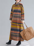 Women's Chic Contrast Color Stripe High Neck Autumn Dress