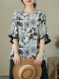 Leisure Half Sleeve Loose Chrysanthemum Shirt for Women