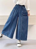 Retro Polka Dot Print Blue Wide Leg Pants for Women