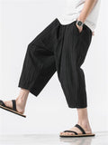 Male Summer Lightweight Vertical Striped Cropped Pants