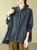 Women's Large Pocket Relaxed Lapel Denim Jackets