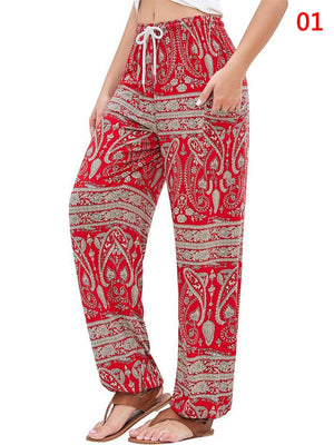 Ladies Boho Style Drawstring Yoga Joggers Pants