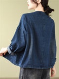 Ladies Korean Style V-Neck Button Up Short Denim Jacket