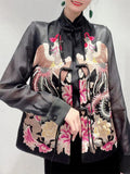 Women's Retro Stand Collar Tassel Button Phoenix Embroidery Vest