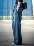 Women's Elegant High Waist Loose Wide Leg Blue Denim Pants