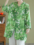 Women's Summer Oversized Flower Print Mid-Length Long Sleeve Shirt