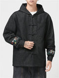 Men's Cool Asian Inspired Embroidered Hooded Denim Jackets