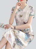 Orchid Butterfly Mountain Scenery Pattern Female Qipao Dress