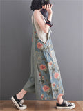 Summer Wide Leg Overalls Women's Floral Printed Denim Jumpsuits