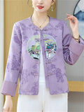 Ancient Style Embroidery Women's Round Neck Silk Jacket