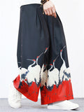 Men's Unique White Crane Landscape Print Wide-Leg Pants