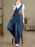 Beautiful Chinese Style Peony Embroideried Female V Neck Jumpsuit