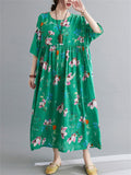 Ladies Summer Flowers Print Crew Neck Oversized Dresses