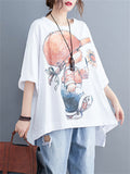 Women's Casual Cartoon Babe Print Mid-Length Cotton T-shirt