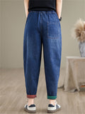 Female Two-color Patch Elastic Waist Spring Summer Jeans