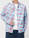 Men's Chinese Mythology Kylin Print Blue Retro Jacket