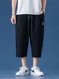 Fashion Vintage Men's Embroidery Cropped Pants