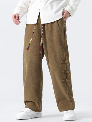 Men's Side Button Decoration Loose Winter Corduroy Pants