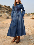 Retro Lapel Button Denim Dresses for Ladies