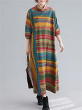 Women's Chic Contrast Color Stripe High Neck Autumn Dress