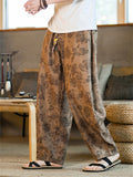 Men's Casual Grey Rose Print Loose Harem Pants