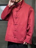 Spring Autumn Stand Collar Knot Button Windproof Jacket for Men