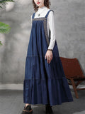 Fashionable Lady Heart Embroidery Sleeveless Denim Suspender Dress