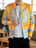 Male Hip Hop Chinese Dragon Print Slim Fit Baseball Jacket