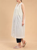 Female Simple Cotton Crew Neck Sleeveless Pleated A-Line Dress