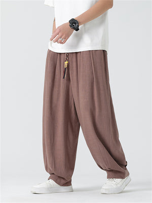 Solid Color Braided Drawstring Straight-Leg Pants for Men