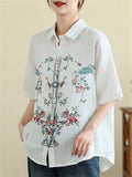 Female Koi Lotus Leaf Floral Print Button-Up Shirts