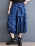 Irregular Pleated Casual Cropped Lantern Jeans for Women