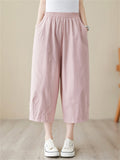 Elastic Waist Button-Decorated Loose Pants for Women