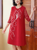 Elegant Round Neck Floral Print A-Line Dress for Women