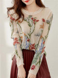 Elegant Floral Knitted Sweater for Women