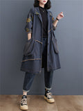 Female Vintage Washed Loose Mid Length Denim Coat