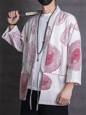 Men's Ancient Style Tree Rings Print Loose Lace Up Shirt