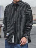 Men's Stylish Lapel Chest Pocket Button Pinstripe Shirt