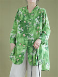 Women's Summer Oversized Flower Print Mid-Length Long Sleeve Shirt