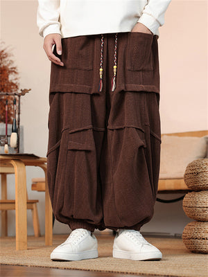 Men's Ethnic Braided Drawstring Baggy Corduroy Pants