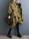 Polka Dot Stand Collar Bat Sleeve Oversized Coat for Lady