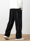 Men's Simple Vertical Lines Velvet Straight-Leg Pants