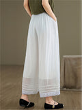 Double Lining Lace Hem Women's Elegant Wide-leg Pants