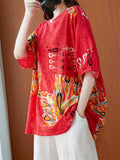 Ethnic Totem Print Round Neck Short Sleeve Shirt for Women