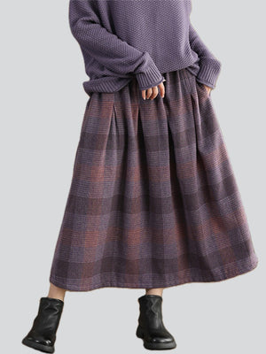 Women's Autumn Vintage Cozy Fleece Plaid Skirt