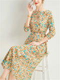 Women's Flowy Mulberry Silk Waisted False Two Piece Floral Dress