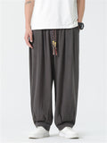 Solid Color Braided Drawstring Straight-Leg Pants for Men