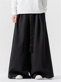 Male Ultra-loose Wide-leg Pants with Flame Pattern Strap